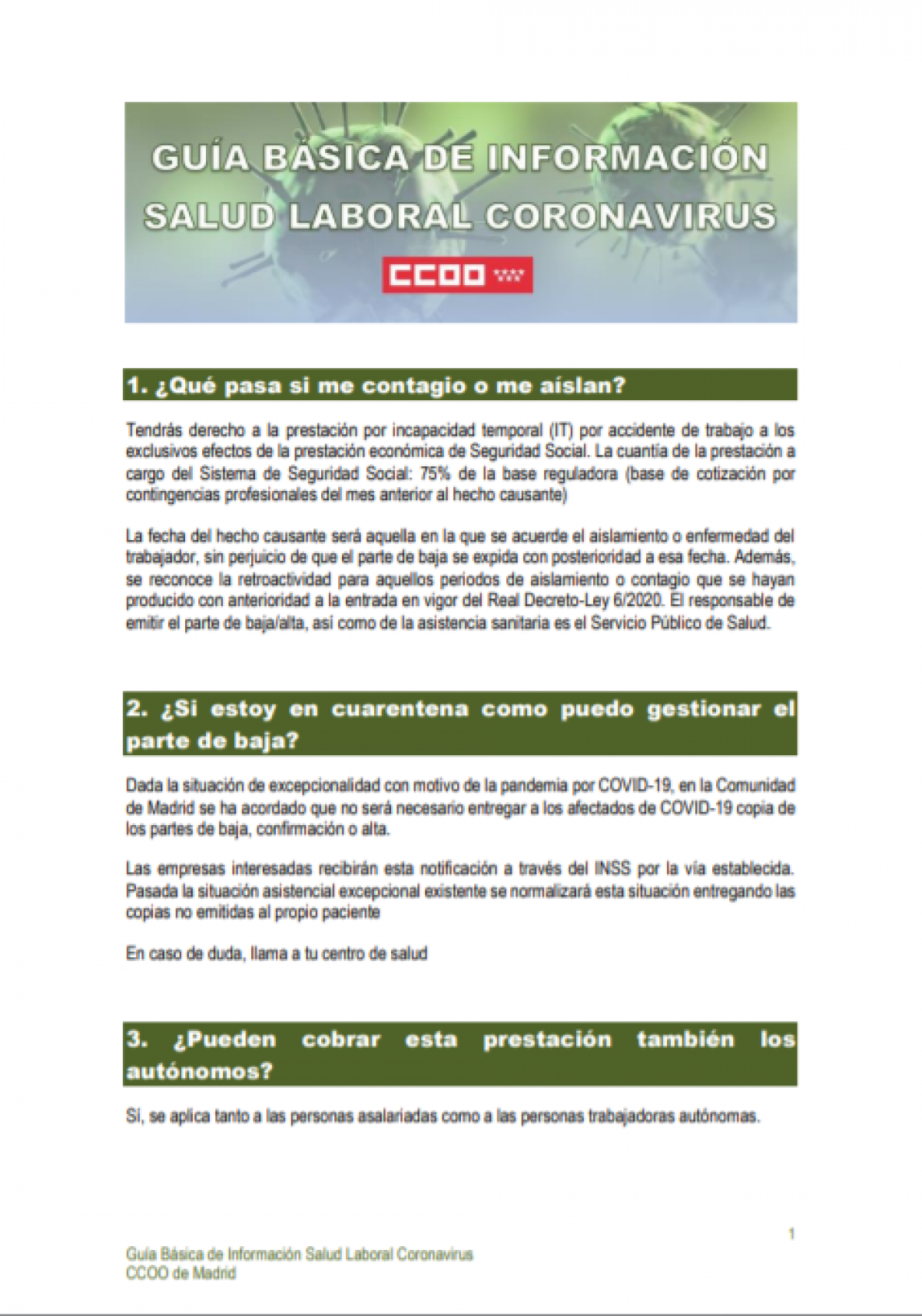 Guía básica de información de salud laboral por el coronavirus