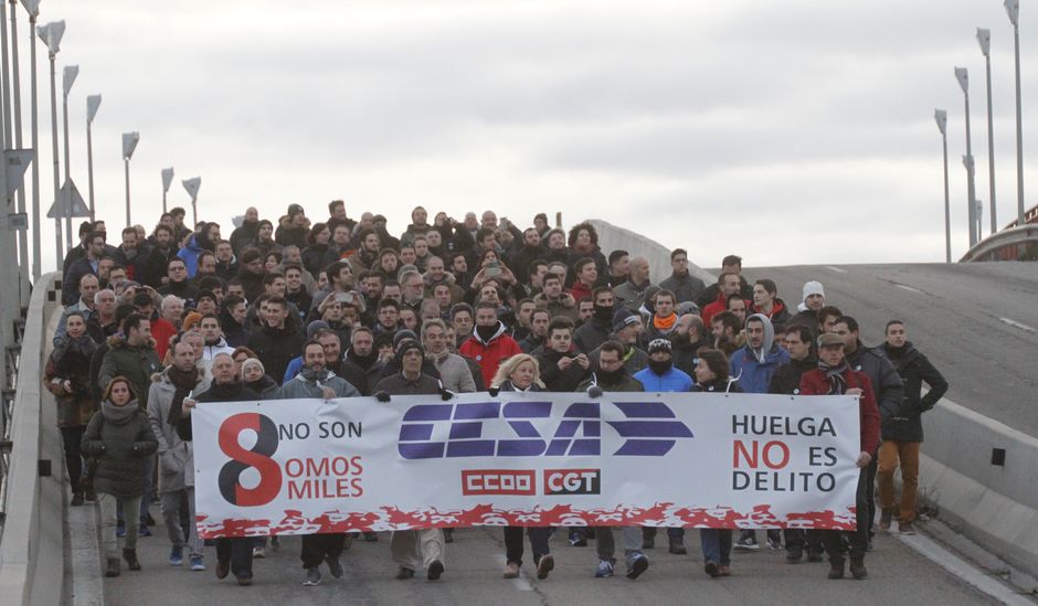 Juicio a los 8 de Airbus, primer día, manifestacion en Getafe y entrada al juicio