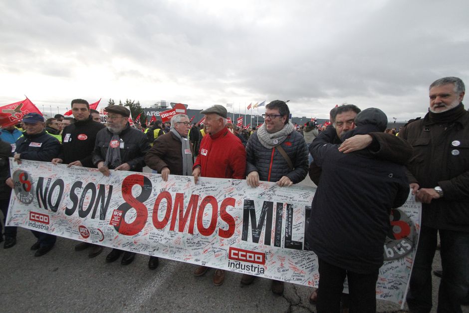 Juicio a los 8 de Airbus, primer día, manifestacion en Getafe y entrada al juicio