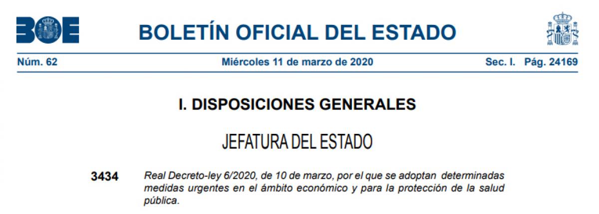 DOCUMENTO RD-ley 6/2020, de 10 marzo, por el que se adoptan determinadas medidas urgentes en el ámbito económico y para la protección de la salud pública